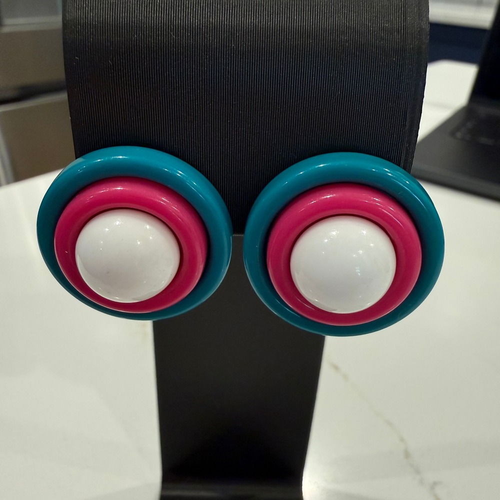Retro 80s Vintage Avon Club Capri Convertible Earrings 4-Way Teal Pink White